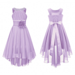 Laste pulmadeks m&otilde;eldud lillet&uuml;drukute peokleit varrukateta l&auml;ikivate helmestega, k&otilde;rge &auml;&auml;rega elegantne &scaron;ifoonist kleit s&uuml;nnip&auml;eva&otilde;htuks 13-14 Years lavendel