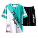 2tk/komplekt Meeste suviste spordir&otilde;ivaste komplekt O-kaelusega l&uuml;hikeste varrukatega T-s&auml;rk Elastne n&ouml;&ouml;riga v&ouml;&ouml;taskud L&uuml;hikesed p&uuml;ksid komplekt V&auml;rviline 3XL lilla