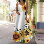 Naiste libisemiskleit Maxi pikk kleit Valge p&auml;evalilleprintiga kleit Kevad-suvi vaba aja veetmiseks XS valge