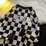 Streetweari kampsun meestele Retro ruuduline ruuduline pullover Hip Hop S&uuml;gis Uus &uuml;mmarguse kaelusega &Uuml;lem&otilde;&otilde;duline Paar casual kampsunid meestele L must