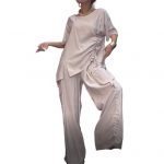 2 tk/komplekt S&uuml;giskevad naiste T-s&auml;rgip&uuml;kste komplekt L&uuml;hikeste varrukatega &Uuml;markaelusega Plisseeritud &uuml;lemine elastne XL valge