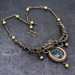 Natural Larvikite Gemstone Handmade Copper Wire Wrap Jewelry Necklace 18 r7t98