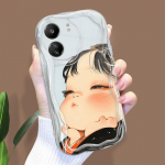 Armas koomiksimustriga kreemja tekstuuriga korpus, lainelise servaga pehme silikoonkaanega telefoni&uuml;mbris Xiaomi Redmi jaoks Redmi Note 12 Pro 4G must