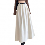 Naiste seelik Elegantne laienev A-jooneline taskutega Midi seelik Moekas &uuml;hev&auml;rviline naiste seelik s&uuml;giseks L must