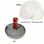 Kergesti eemaldatav alumiiniumist burgeripress 100 p&auml;tsilehega &ndash; ideaalne grillimiseks, grillimiseks ja praadimiseks &ndash; ideaalne veiselihaburgerite valmistamiseks Tools+100 pieces of paper must
