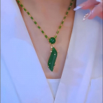 Elegantne vintage stiilis ripats-kaelakee, bambusest disain, sobib peoks ja kingituseks roheline