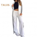 2 tk/komplekt. Daami pidulik mantelp&uuml;kste komplekt, alla keeratav krae, pikkade varrukatega jope avara triibuga laia s&auml;&auml;rega p&uuml;ksid vabaaja igap&auml;evane riietus pendelr&auml;nne S tumehall v&auml;rv