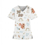 Naiste mood V-kaelusega tr&uuml;kitud l&uuml;hikeste varrukatega t&ouml;&ouml;r&otilde;ivad taskutega XXL sinine