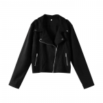 Vintage kunstseemisnahast jope &otilde;huke, &otilde;huke naiste lahtik&auml;iv krae t&otilde;mblukk l&uuml;hike mantel pikkade varrukatega soliidsed jakid vabaaja mootorratta stiil s&uuml;gistalv L must