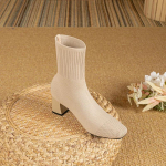 Mood 2024 Uued naiste kandilise varbaga poolsaapad S&uuml;gistalvised Mood &Otilde;mblused Kootud Elastsed Sukad Saapad K&otilde;rge kontsaga l&uuml;hikesed saapad 39 aprikoosi