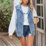 Naiste vaba l&otilde;ikega vintage teksavest kapuutsiga jakk L sinine