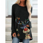 YYFS Naiste moe vabaaja kevads&uuml;gisene pikkade varrukatega O-kaelusega pluusid ja s&auml;rgid S must