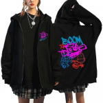 Arcane Jinx jope t&otilde;mblukk Mono Doll Rabbit Graffiti Style Grunge Pusa Must Kapuutsiga Anime Pusa T&auml;navar&otilde;ivad Unisex L