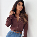 Naiste mood vabaaja kevads&uuml;gise &uuml;hev&auml;rvilise tr&uuml;kiga pikkade varrukatega POLO kaelusega pluusid ja s&auml;rgid S