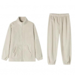 2 tk/komplekt Talvine pidžaamakomplekt Paksendatud korallifliisist krae pikkade varrukatega &uuml;lemine elastne v&ouml;&ouml;koht P&uuml;ksid Kodur&otilde;ivad Mantel Salongir&otilde;ivad Outfit Lady L beež