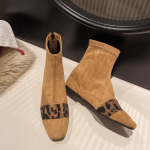 Seemisnahast pahkluusaapad kandilise ninaga leopardimustrilised puuvillased kingad lumesaapad madala kontsaga 2024 trend talvised pl&uuml;&uuml;sist soojad baleriinad Chelsea naiste saapad 39 khaki