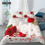 S&otilde;brap&auml;eva pulmade lilledega voodipesukomplekt 2/3 tk Luksuslik roosis&uuml;da Love Queen Twin King Pol&uuml;ester tekikott padjap&uuml;&uuml;r EU single(135x200cm)