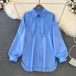 Elegantne Lihtne Pluss Suurus Vabaaja Naiste S&auml;rgid Kevad ja S&uuml;gis Lahtised Laterna Varrukatega Puuvillased Valged Pluusid Naised N&ouml;&ouml;bitavad &Uuml;hev&auml;rvilised S&auml;rgid Top S-5XL 26032 XL taevasinine v&auml;rv