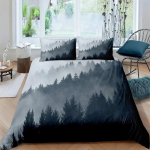 Smoky Mountain Tekikottide Komplekt Misty Forest Voodipesu Komplekt T&auml;is Queen Suurus Hallid Puud Loodusmaastik Kunstiline Tekikoti Kate 150X200cm-3pcs