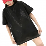 Suvised vabaaja topid &uuml;mara kaelusega l&uuml;hikeste varrukatega laia l&otilde;ikega T-s&auml;rk s&auml;delev keskmise pikkusega kampsun topid t&auml;navamood M must