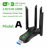 Kahe sagedusega 1200 Mbps WiFi USB-adapter 2.4G/5.8Ghz Wi-Fi5 Dongle 4 Antenni USB3.0 juhtmevaba vastuv&otilde;tja arvuti/s&uuml;learvuti jaoks ilma CD-draiverita Model A