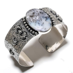 Dendrite Opal Handmade 925 Sterling Silver Cuff Bangle Adjustable w6h31