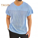 Meeste topid &Uuml;mara kaelusega l&uuml;hikeste varrukatega &uuml;hev&auml;rvilised tikitud disainiga triiks&auml;rk Kootud &otilde;&otilde;nsa v&otilde;rguga kujundusega pullovertopid M sinine