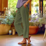 Puuvillane ja linane naiste vaba mood, &uuml;hev&auml;rvilised sirged vabaaja p&uuml;ksid naiste riided XXXXL armee roheline v&auml;rv