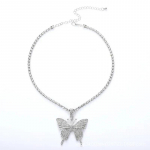 Kuuba liblikas naiste kaelakee Euroopa ja Ameerika piiri&uuml;lene strassiga ripats kaelakett punk retro hiphop aksessuaarid B-Silver