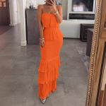 Mood Suvine Naiste Kleit Toru &Uuml;laosa Plisseeritud Volangidega Kleit Naistele XL oranž
