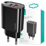 Usams Ład. Siec. 1Xusb-C+1Xusb T35 20W(Only Head) Pd3.0 +Qc3.0 Fast Charging Czarny/Black Cc121Tc02 (Us-Cc121)
