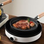 10 Inch Cast Iron Frying Pan for Kitchen Use on Induction And Stovetop Light Brown Handle