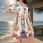 Naiste Mood Graatsiline Retro Lilleprindiga Suvine Kevadine L&uuml;hikeste Varrukatega O-kaelusega Vabaaja Kleidid XS punane