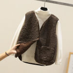 Lambakarva vest naiste l&uuml;hike 2023. aasta s&uuml;gis/talv, uus Korea v&auml;ljaanne, nahast karusnahast integreeritud vest, granuleeritud pl&uuml;&uuml;sist camisole jope 2XL
