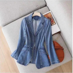 Vintage &Uuml;likond Naiste teksajakk Vabaaja Topid L&otilde;tv L&uuml;hike Denim Blazer &Uuml;ler&otilde;ivad Naiste Cowboy P&otilde;hiline Mantel Kevad S&uuml;gis XXXL sinine