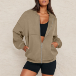 Naiste t&otilde;mblukuga &uuml;lisuur dressipluus jakk pikkade varrukatega vabaaja &uuml;ler&otilde;ivad XL