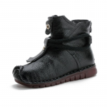 Naiste Ehtsast Nahast Pahkluusaapad Madalad Plisseeritud Daamide Lukuga Pl&uuml;&uuml;sist Soojad Talvesaapad Naiste Mood &Otilde;mblemine Retro L&uuml;hike Saabas 987 4 must