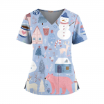 Naiste j&otilde;ulutr&uuml;kiga V-kaelusega top, topelt taskutega, l&uuml;hikeste varrukatega, l&otilde;hikuga &auml;&auml;rega, vormiriietus ja hooldaja top XXXL