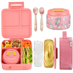 Bento l&otilde;unakarp lastele 8oz isoleeritud vaakumtoidutopsi, l&otilde;unakoti, j&auml;&auml;koti ja painduva kahvli&lusikaga, Lekkimiskindel 5&Other&1 roosa