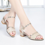 Ehtsast nahast paksu kontsaga kivist naiste sandaalid, moodsad suure suurusega elegantsed libisemiskindlad igap&auml;evased sandaalid 41