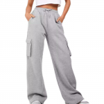 Naiste dressip&uuml;ksid taskutega fliisvoodriga joggerid lahtised joggerp&uuml;ksid XL helehall v&auml;rv