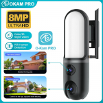 OKAM PRO T&auml;navavalgusti 2-&uuml;hes Kaamera HD 8MP WiFi CCTV Kaheobjektiiviga V&auml;liskaamera Veekindel Liikumisj&auml;lgimine &Ouml;&ouml;n&auml;gemine PTZ Kaamera Camera