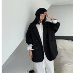 &Uuml;lem&otilde;&otilde;dulised bleiserid Naistele Pikkade varrukatega Must &uuml;likond Streetwear L&otilde;tv jakk Kevad S&uuml;gismantel Kahe n&ouml;&ouml;pidega XL must