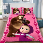 Masha ja Karu 3D-prinditud tekikott padjap&uuml;&uuml;r Voodipesukomplekt &Uuml;heinimese T&auml;iskasvanu Queen King Magamistoa Dekooriks AU Single 140x210cm
