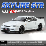 1:32 Nissan GTR R34 Skyline Superauto Sulamist Metallist Valatud Auto Mudel Heli & Valgus Puhkuse Poiss-s&otilde;bra Kingitus Kogumiseks Hobi Kaunistused valge