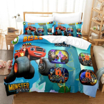Multikas Blaze Ja Monster Masinad Kiirus Voodipesukomplekt Poistele T&uuml;drukutele &Uuml;heinimese Kuninganna Suurus Tekikott Padjap&uuml;&uuml;r Voodi Lastele T&auml;iskasvanutele EU Single(135*200cm)3pcs blue