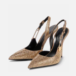 Naiste kingad Luksuslikud Kivid Litritega pandlaga K&otilde;rged kontsad Elegantne terava ninaga Slingbackid Stiletto kingad naistele Moodsad kingad 42 kuld