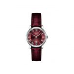 Tissot Carson Series Kvartsmehhanismiga Bordoopunane Kalendriga K&auml;ekell 30mm Punane sihver Roostevabast terasest korpus Nahkrihm Naiste kellad T122.210.16.373.00 Regular Watch Box,Bordeaux Red Watch Dial