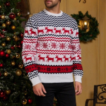 Meeste moodne j&otilde;ulukampsun, soe, &uuml;mara kaelusega pullover, pikkade varrukatega kampsun S valge