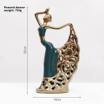 Lihtne ja luksuslik valge kulla ja keraamika paabulinnutantsu naisfiguur kodu televiisorikapi jaoks, kingituseks uude koju kolimisel Dark green 1pc black
